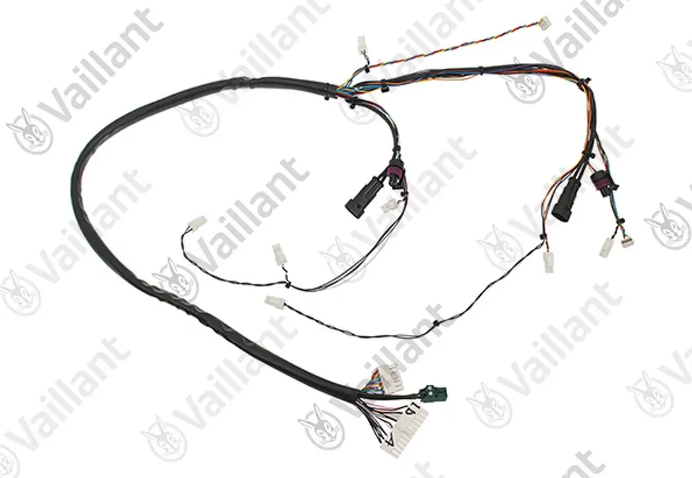 Vaillant Kabelbaum mit verschiedenen Anschlüssen und Leitungen, geeignet für die Elektronik von Heizsystemen, dargestellt auf hellem Hintergrund.